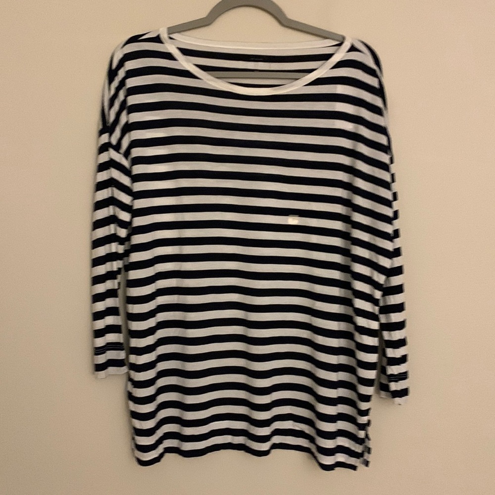 LOFT wide-neck long sleeve T-shirt navy & white stripe NWT size L